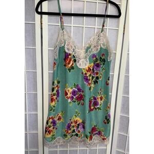 Victoria’s Secret VTG 90 Y2K Satin Lace Green Polka Dot Floral Gown Slip Dress S